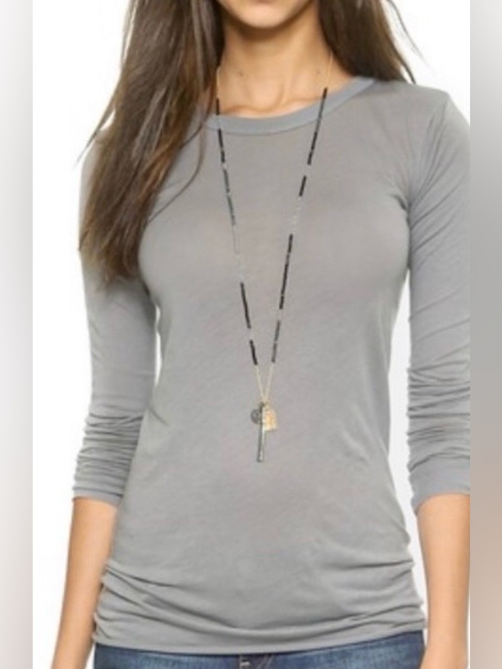 Enza Costa Pima Cotton Long Sleeve Tee Medium Grey